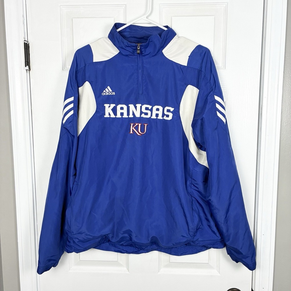 Adidas University of Kansas Jayhawks VTG Y2K Windbreaker Pullover Jacket Medium